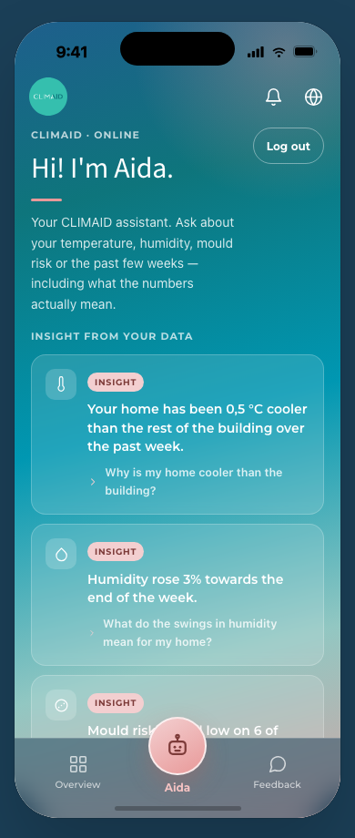 The Aida assistant, answering a question about a home’s indoor climate